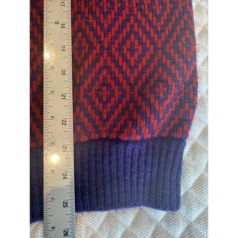 Vintage 70s Donegal Estate Knit Grandpa Sweater Purple Red Diamond Pattern XL